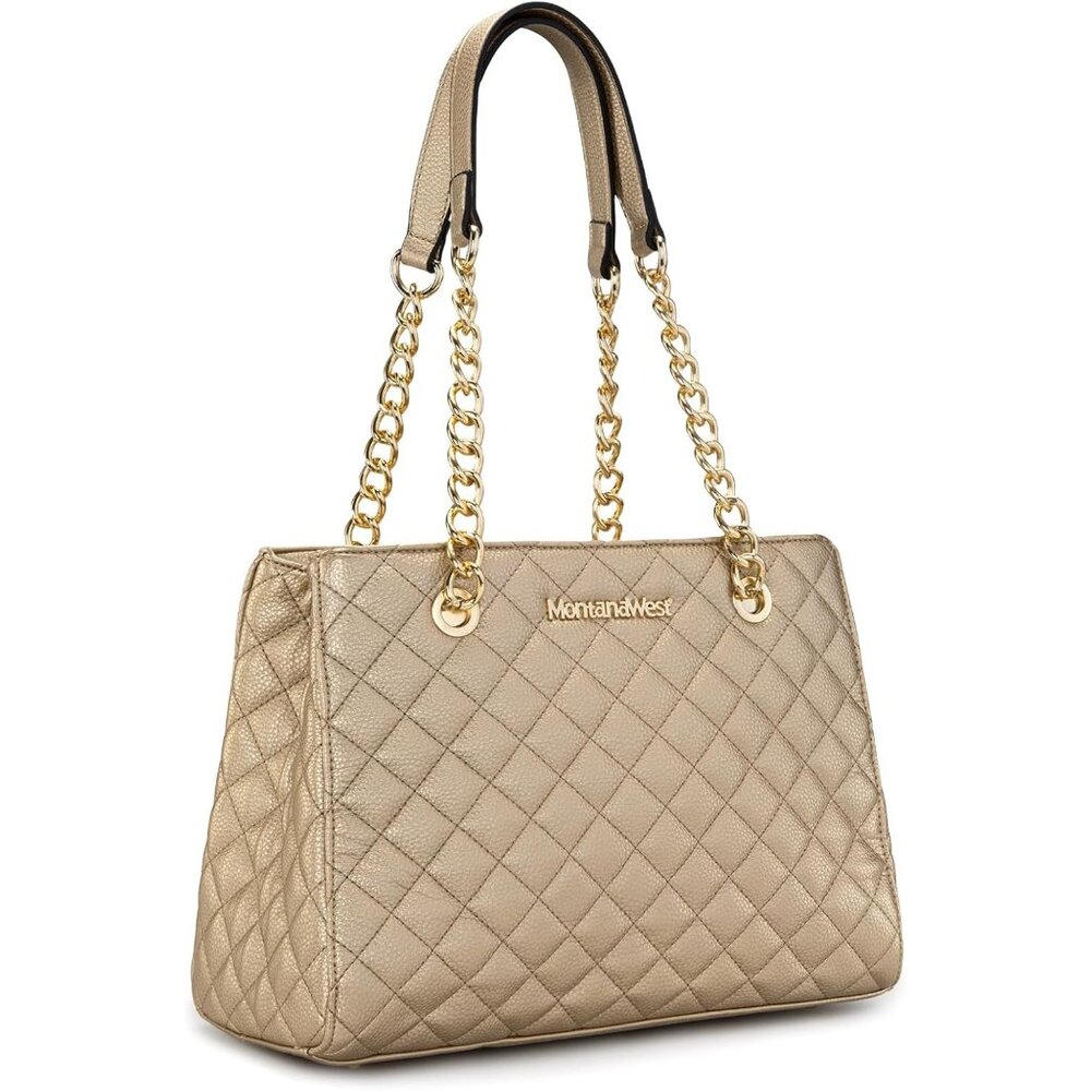 Montana West Women 040 Gold Faux Leather Quilted Chain Shoulder Strap Purse